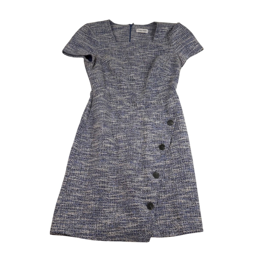calvin klein blue tweed dress | Dresses | Calvin Klein White Short Sleeve Side Button Sheath 8 cocktail calvin klein dresses Yours Women's Floral Blue Black Friday Over 65% Off a faux button front Size:3XL - 20 UK